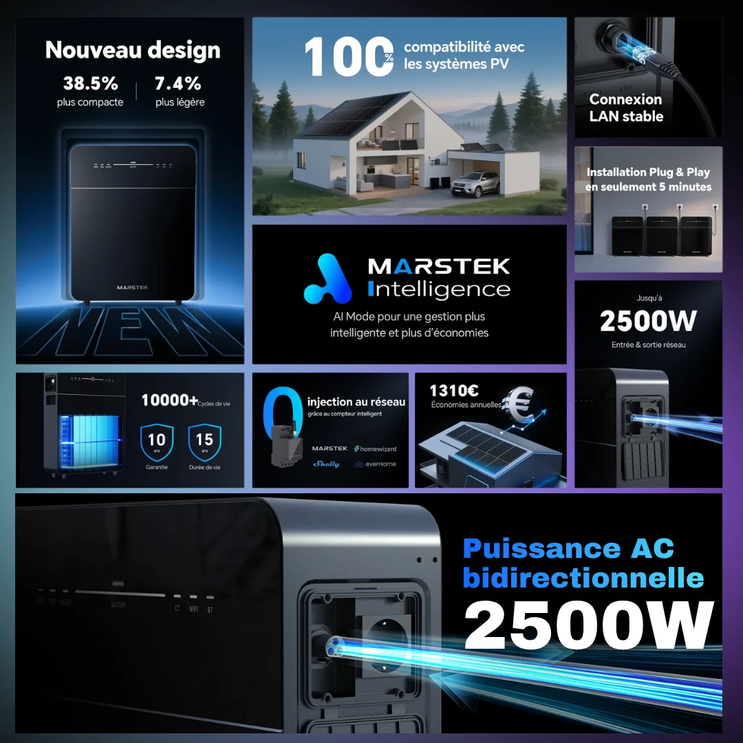 Marstek Venus E 3.0 – Batterie de stockage domestique 5,12 kWh / 2500 W, plug & play — vue 3